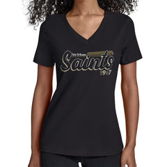 New Orleans Saints Starter Women's Groovy Script V-Neck T-Shirt Black