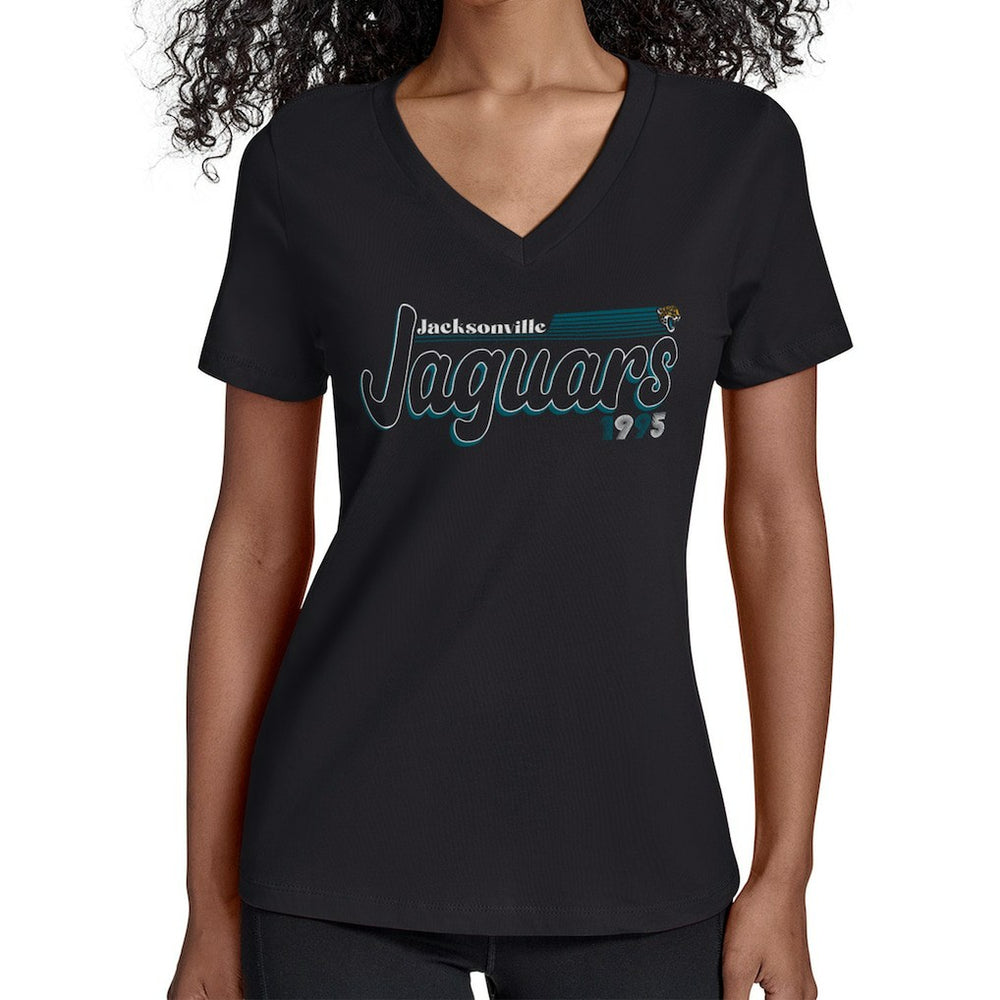 Jacksonville Jaguars Starter Women's Groovy Script V-Neck T-Shirt Black