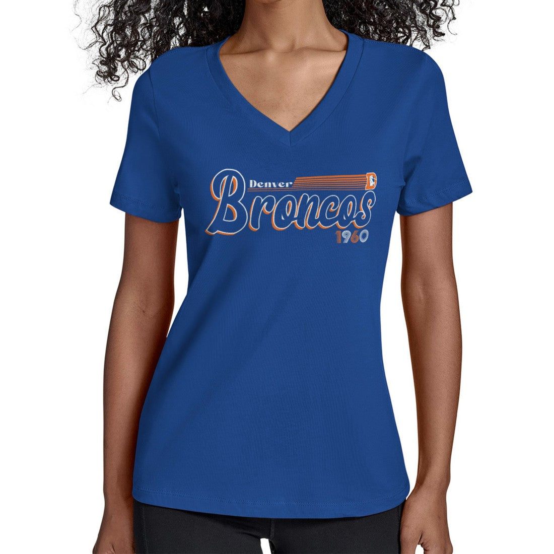 Denver Broncos Starter Women's Throwback Groovy Script V-Neck T-Shirt Royal
