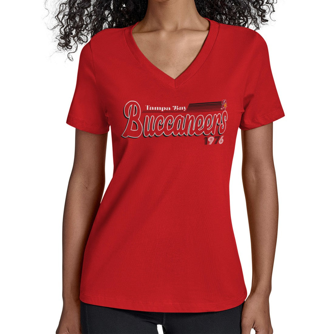 Tampa Bay Buccaneers Starter Women's Throwback Groovy Script V-Neck T-Shirt Red