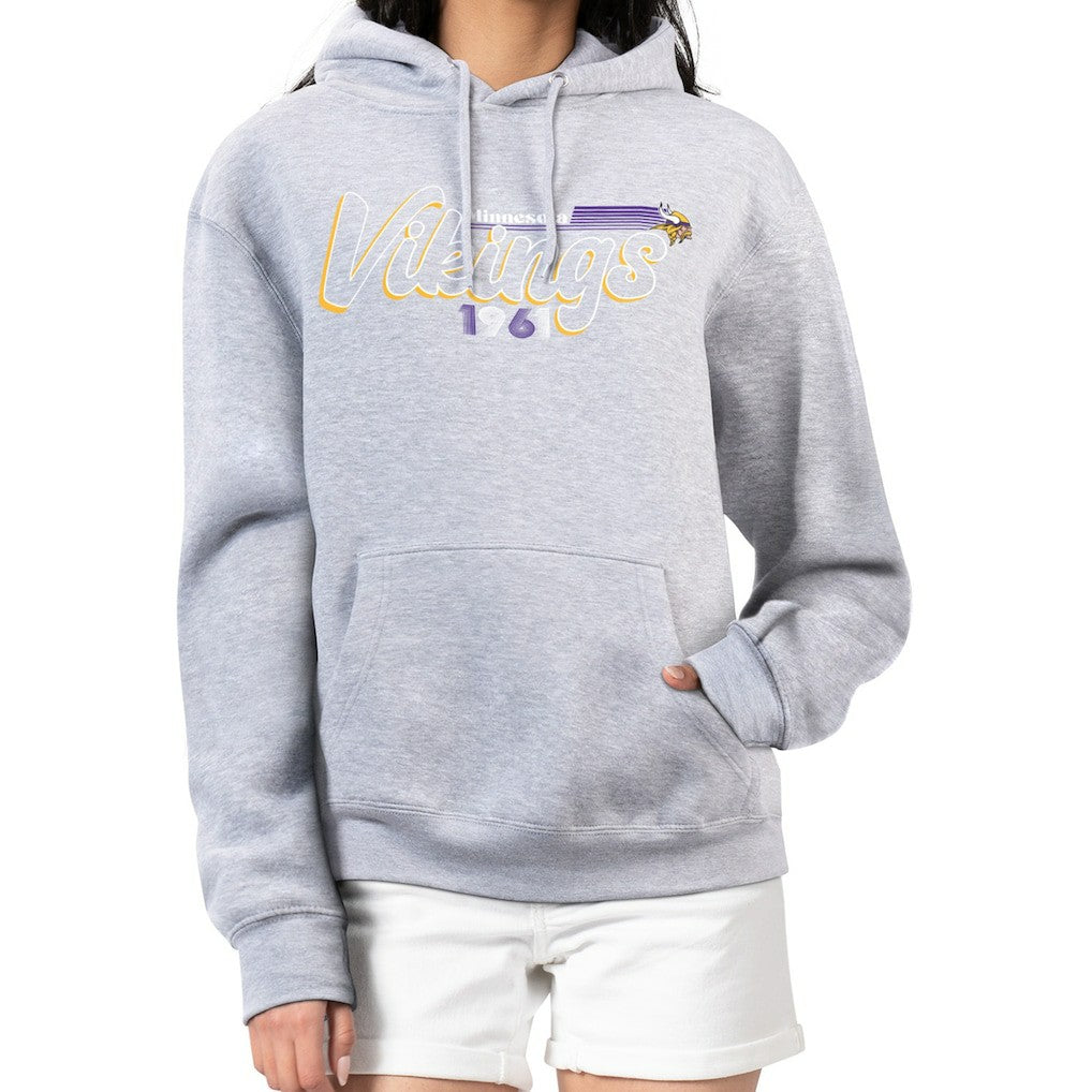 Minnesota Vikings Starter Women's Groovy Script Pullover Hoodie Gray