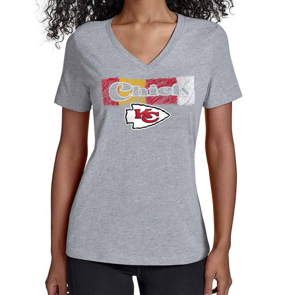 Kansas City Chiefs Starter Women's Color Shading V-Neck T-Shirt Gray
