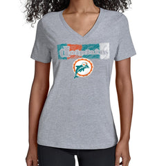 Miami Dolphins Starter Women's Color Shading V-Neck T-Shirt Gray