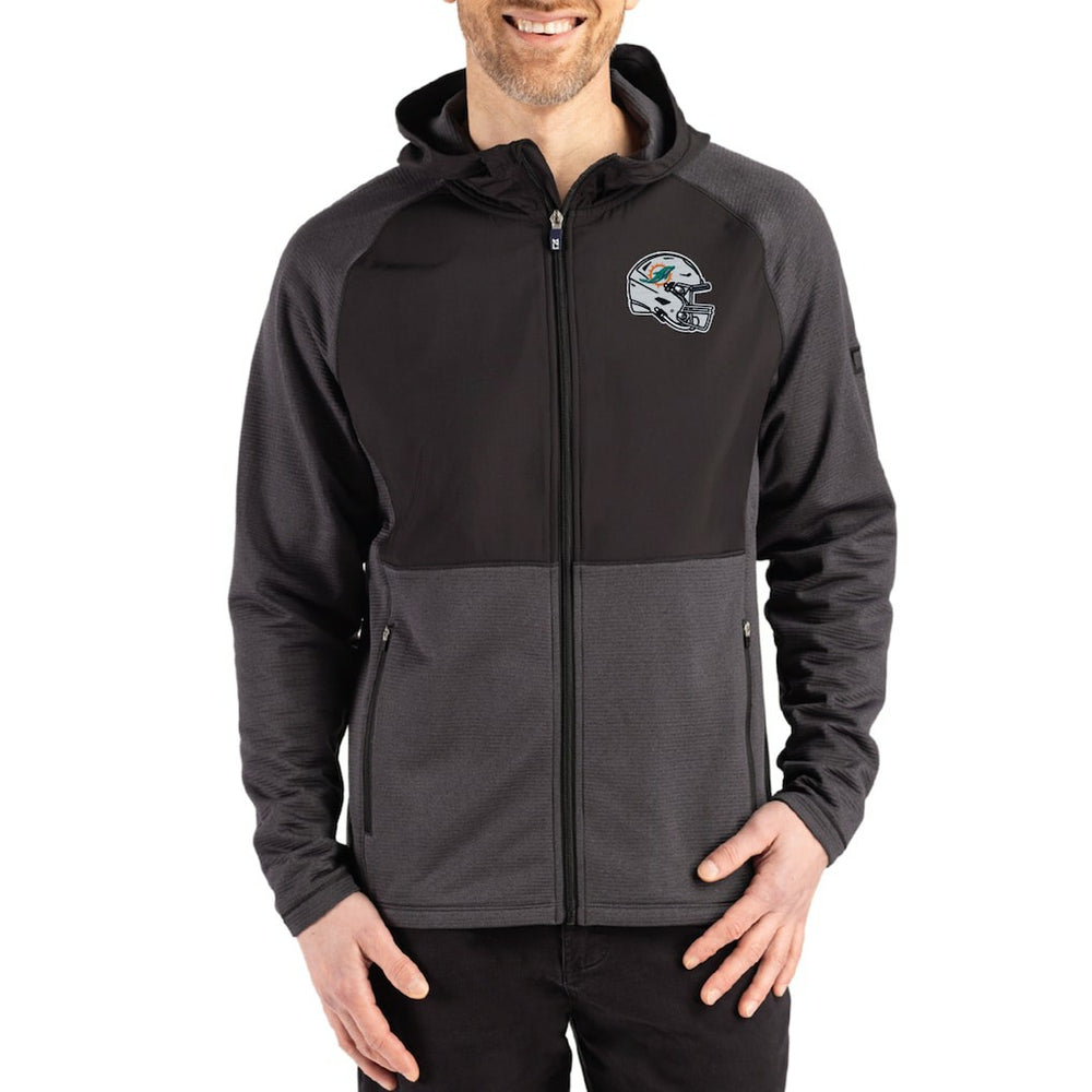 Miami Dolphins Cutter & Buck Peshastin Eco Fleece Recycled Raglan Full-Zip Tri-Blend Hybrid Jacket Heather Black