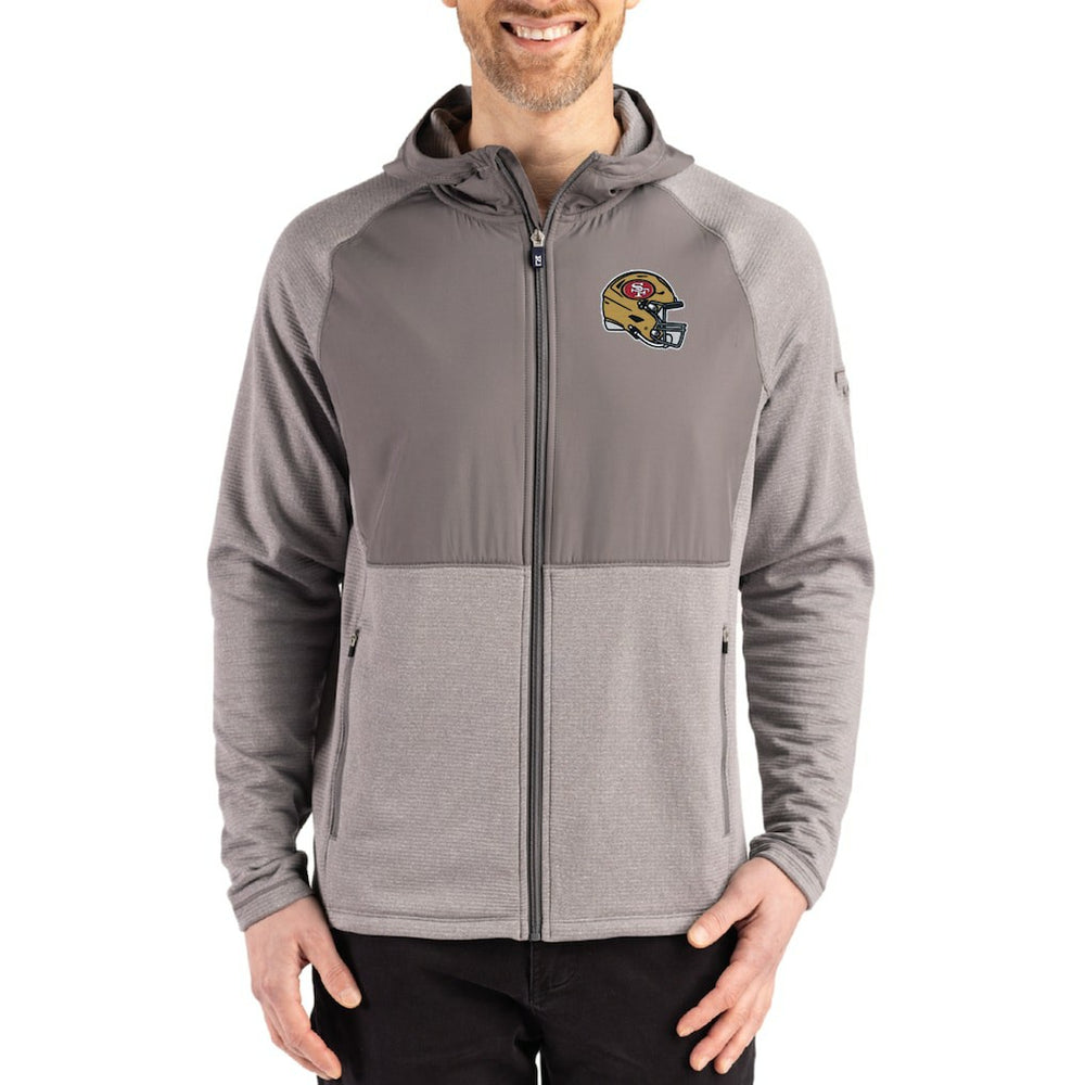 San Francisco 49ers Cutter & Buck Peshastin Eco Fleece Recycled Raglan Full-Zip Tri-Blend Hybrid Jacket Heather Gray