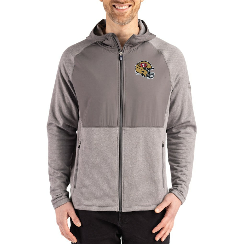 San Francisco 49ers Cutter & Buck Peshastin Eco Fleece Recycled Raglan Full-Zip Tri-Blend Hybrid Jacket Heather Gray
