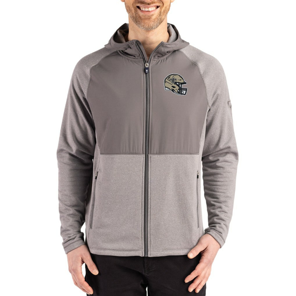 New Orleans Saints Cutter & Buck Peshastin Eco Fleece Recycled Raglan Full-Zip Tri-Blend Hybrid Jacket Heather Gray