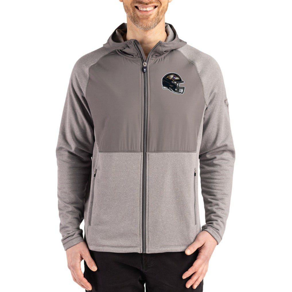 Baltimore Ravens Cutter & Buck Peshastin Eco Fleece Recycled Raglan Full-Zip Tri-Blend Hybrid Jacket Heather Gray