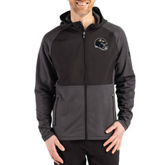 Baltimore Ravens Cutter & Buck Peshastin Eco Fleece Recycled Raglan Full-Zip Tri-Blend Hybrid Jacket Heather Black