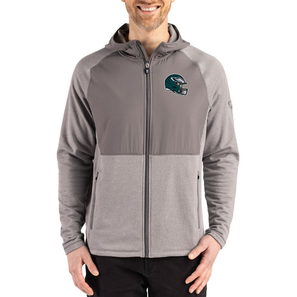 Philadelphia Eagles Cutter & Buck Peshastin Eco Fleece Recycled Raglan Full-Zip Tri-Blend Hybrid Jacket Heather Gray