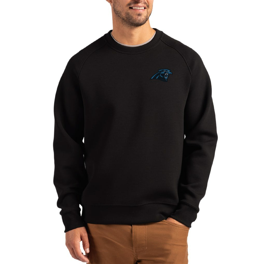 Carolina Panthers Cutter & Buck Primary Logo Roam Recycled Raglan Pullover Sweatshirt Black