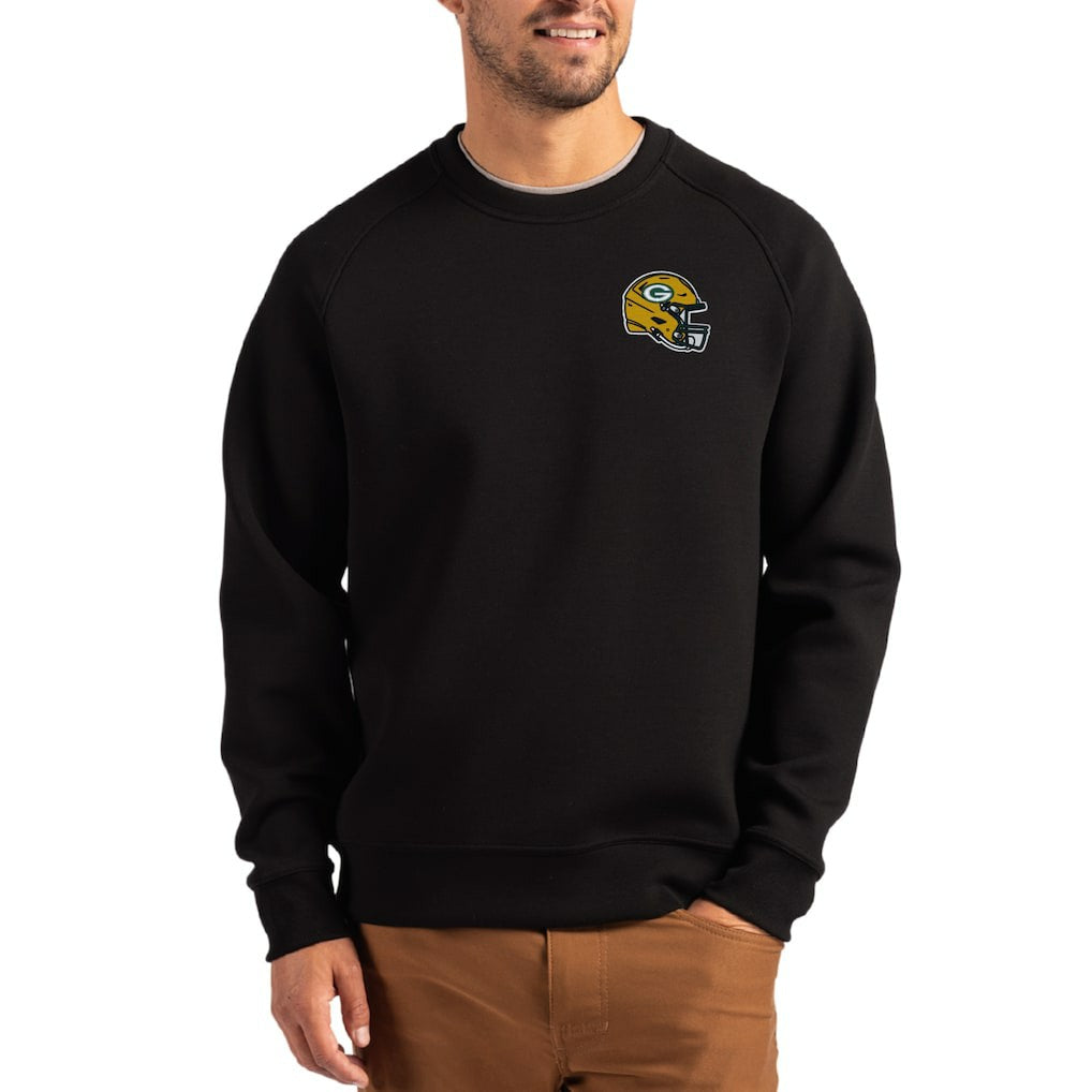 Green Bay Packers Cutter & Buck Helmet Roam Recycled Raglan Pullover Sweatshirt Black