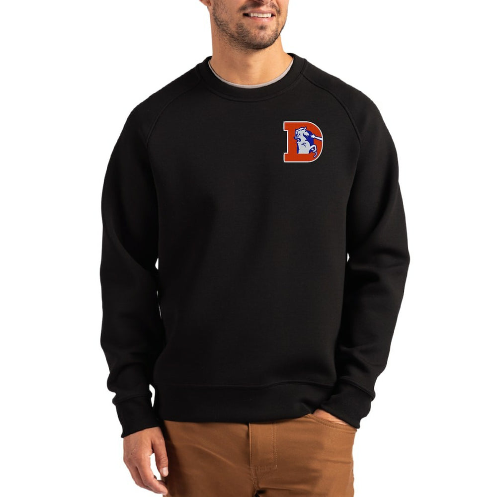 Denver Broncos Cutter & Buck Throwback Roam Recycled Raglan Pullover Sweatshirt Black