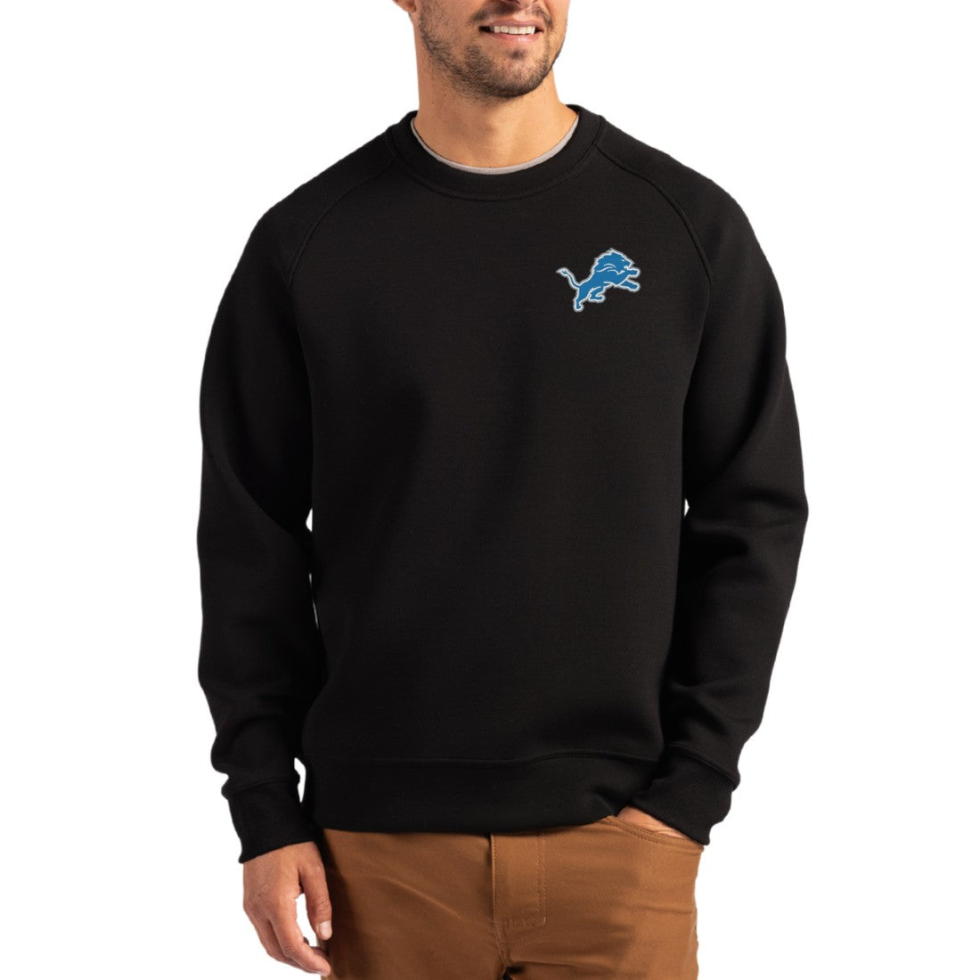 Detroit Lions Cutter & Buck Primary Logo Roam Recycled Raglan Pullover Sweatshirt Black