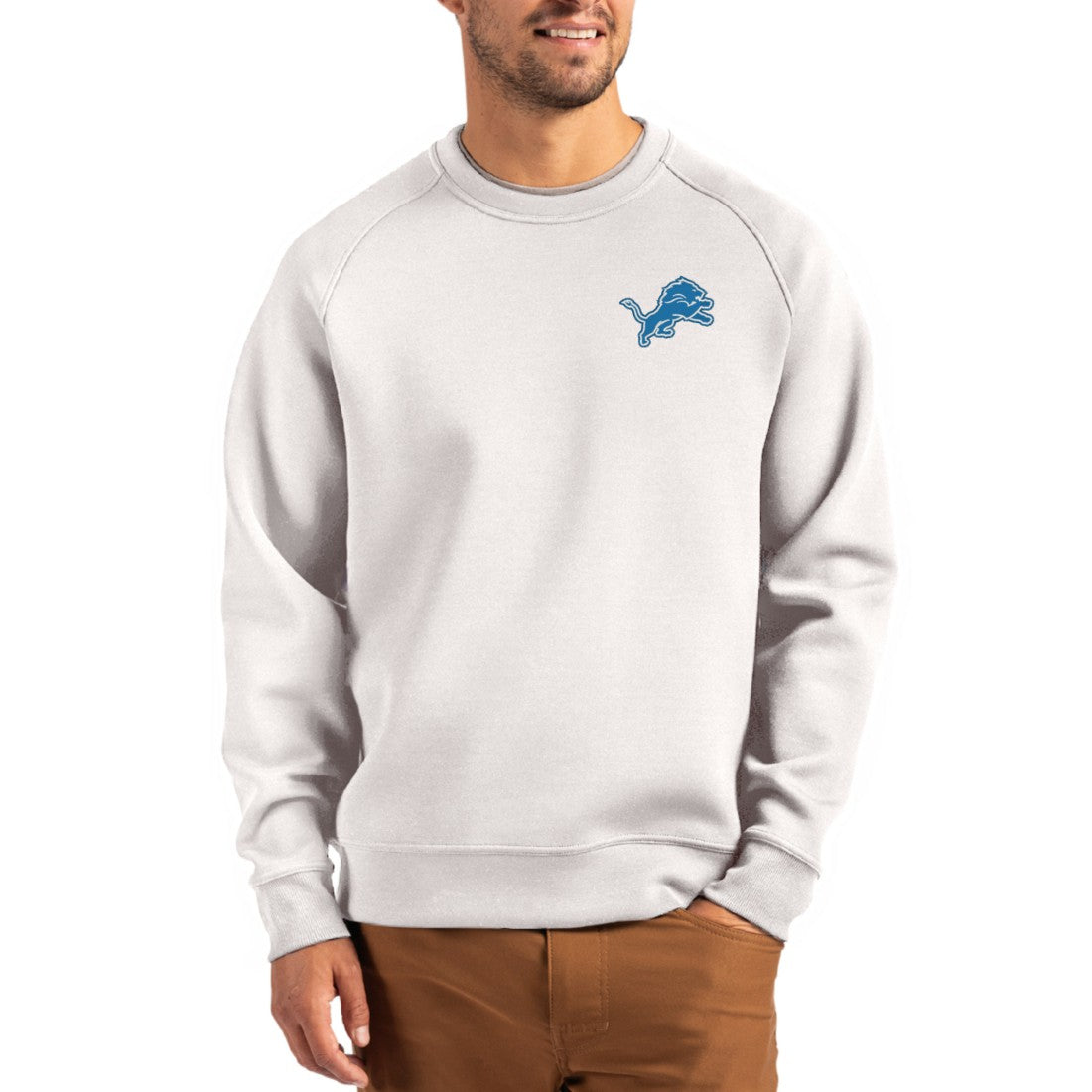 Detroit Lions Cutter & Buck Primary Logo Roam Recycled Raglan Pullover Sweatshirt Gray