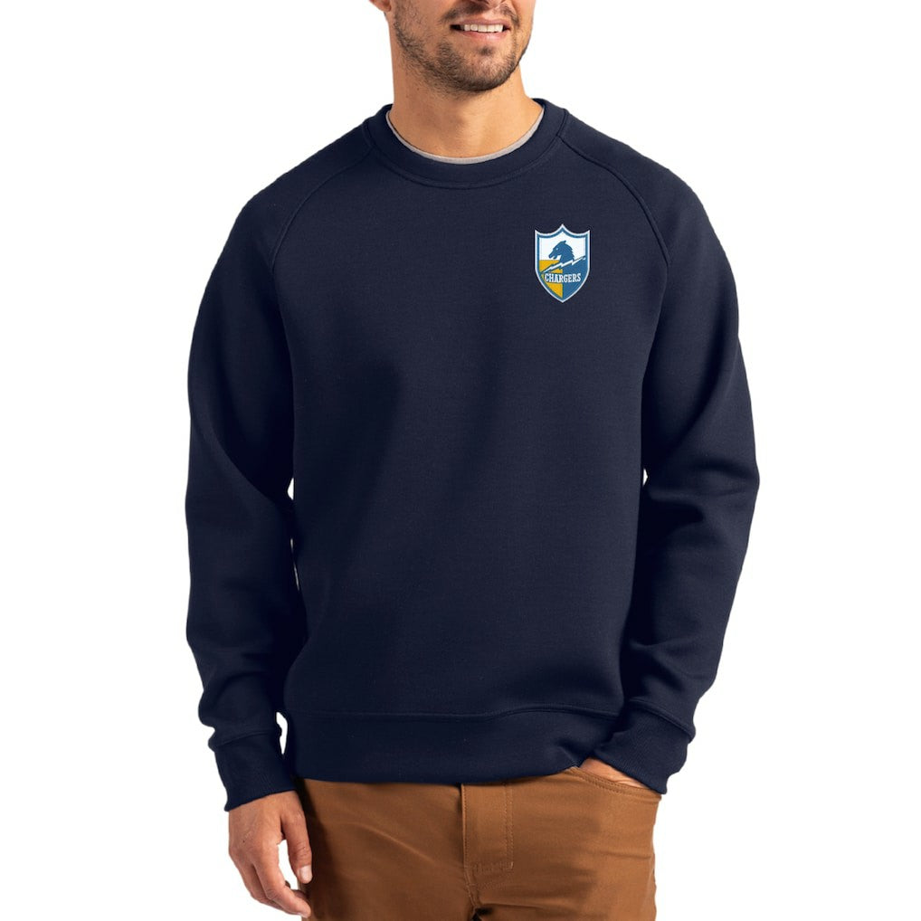 Los Angeles Chargers Cutter & Buck Throwback Roam Recycled Raglan Pullover Sweatshirt Navy