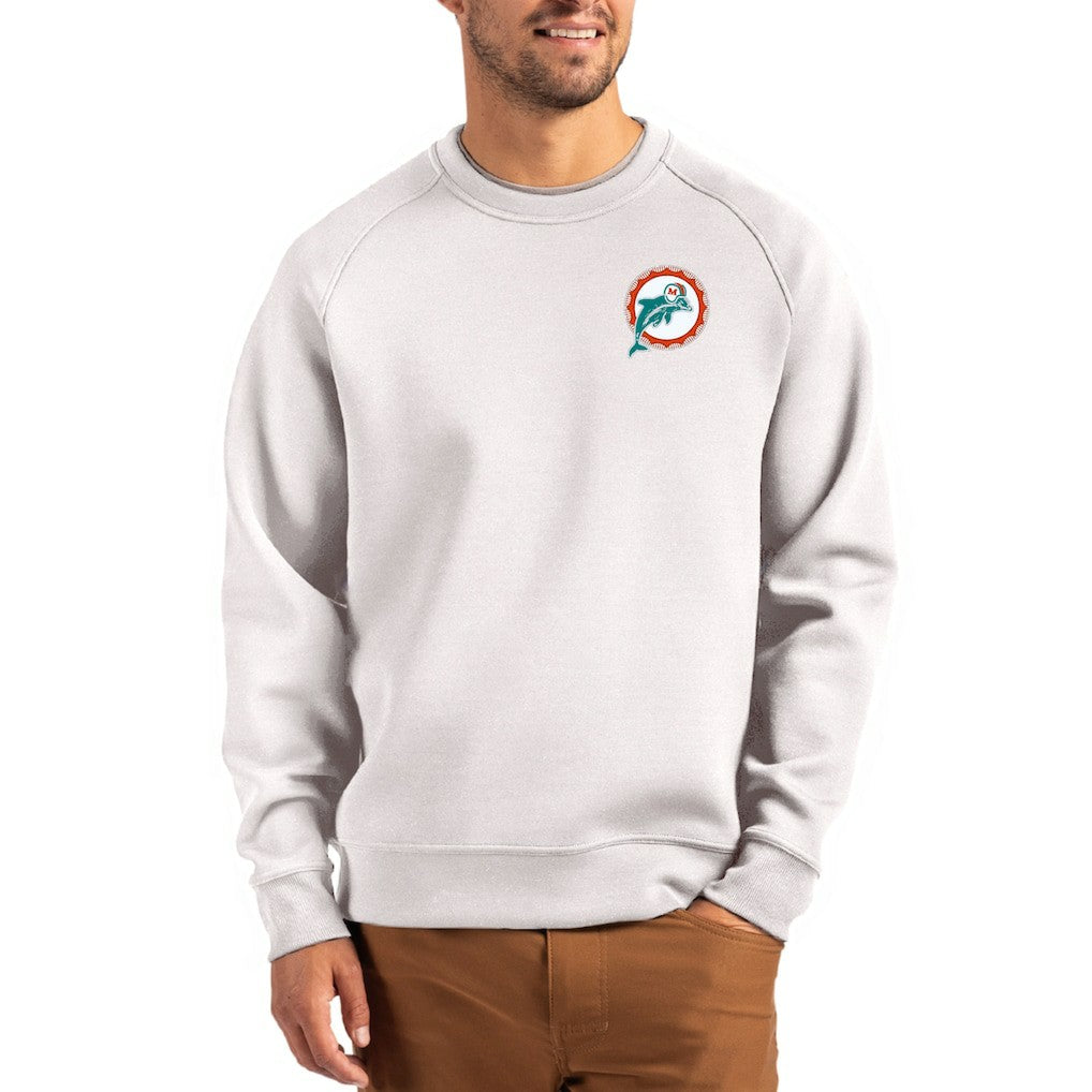 Miami Dolphins Cutter & Buck Throwback Roam Recycled Raglan Pullover Sweatshirt Gray