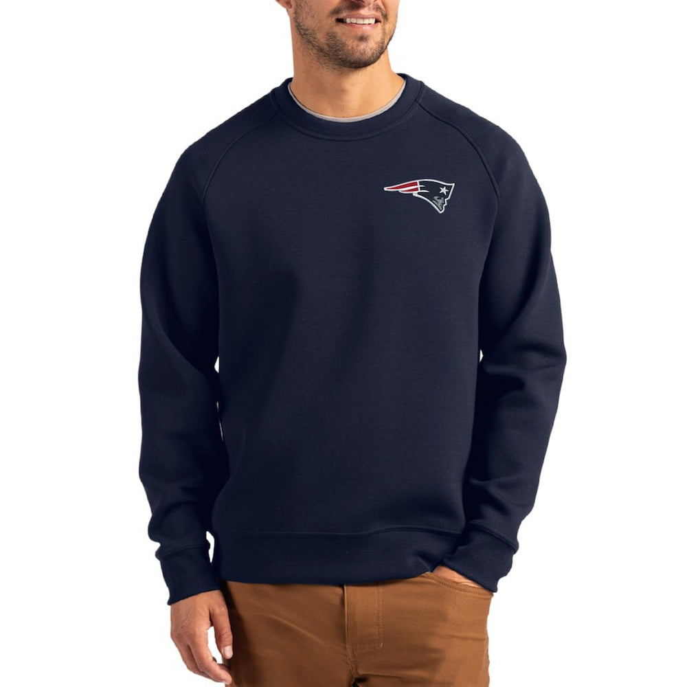 New England Patriots Cutter & Buck Primary Logo Roam Recycled Raglan Pullover Sweatshirt Navy