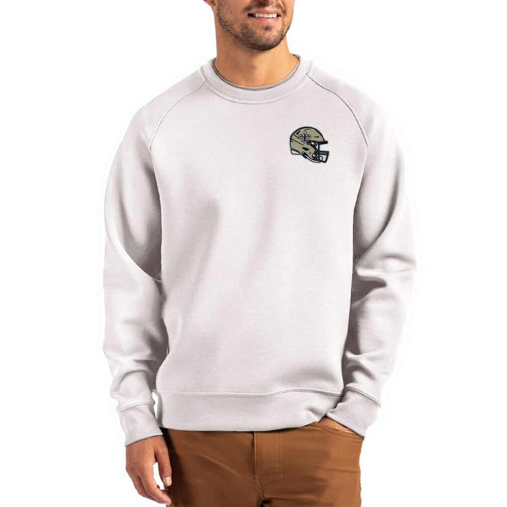 New Orleans Saints Cutter & Buck Helmet Roam Recycled Raglan Pullover Sweatshirt Gray