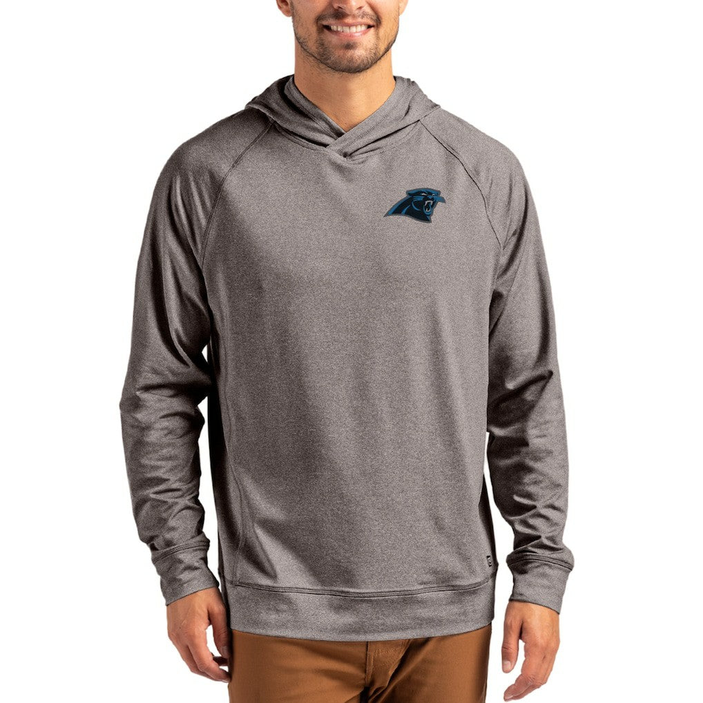 Carolina Panthers Cutter & Buck Adapt Knit Recycled Raglan Pullover Hoodie Heather Gray