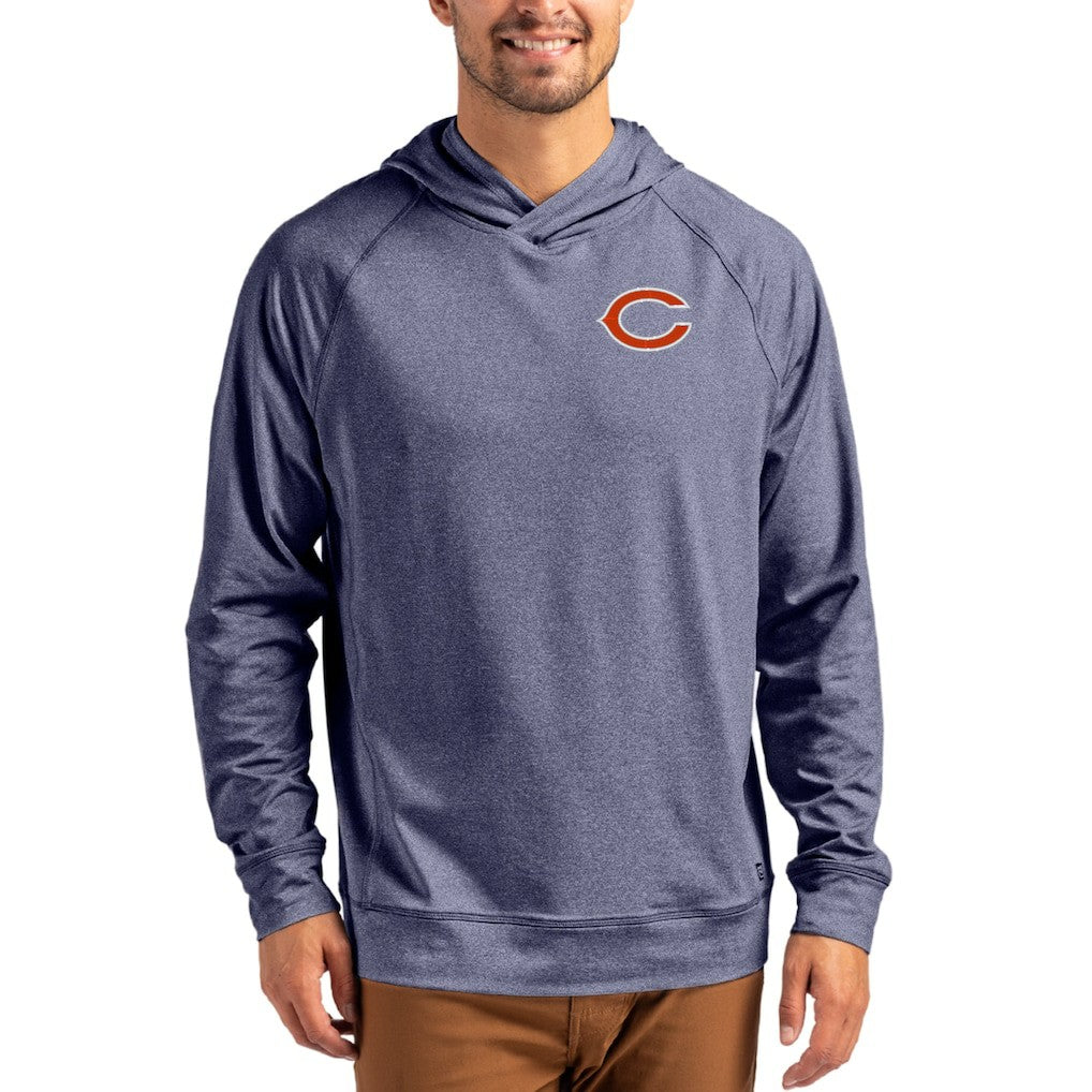 Chicago Bears Cutter & Buck Adapt Knit Recycled Raglan Pullover Hoodie Heather Navy
