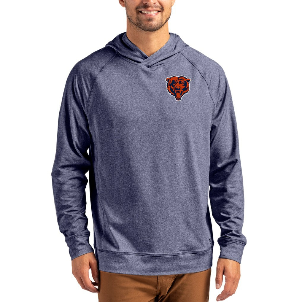 Chicago Bears Cutter & Buck Adapt Knit Recycled Raglan Pullover Hoodie Heather Navy
