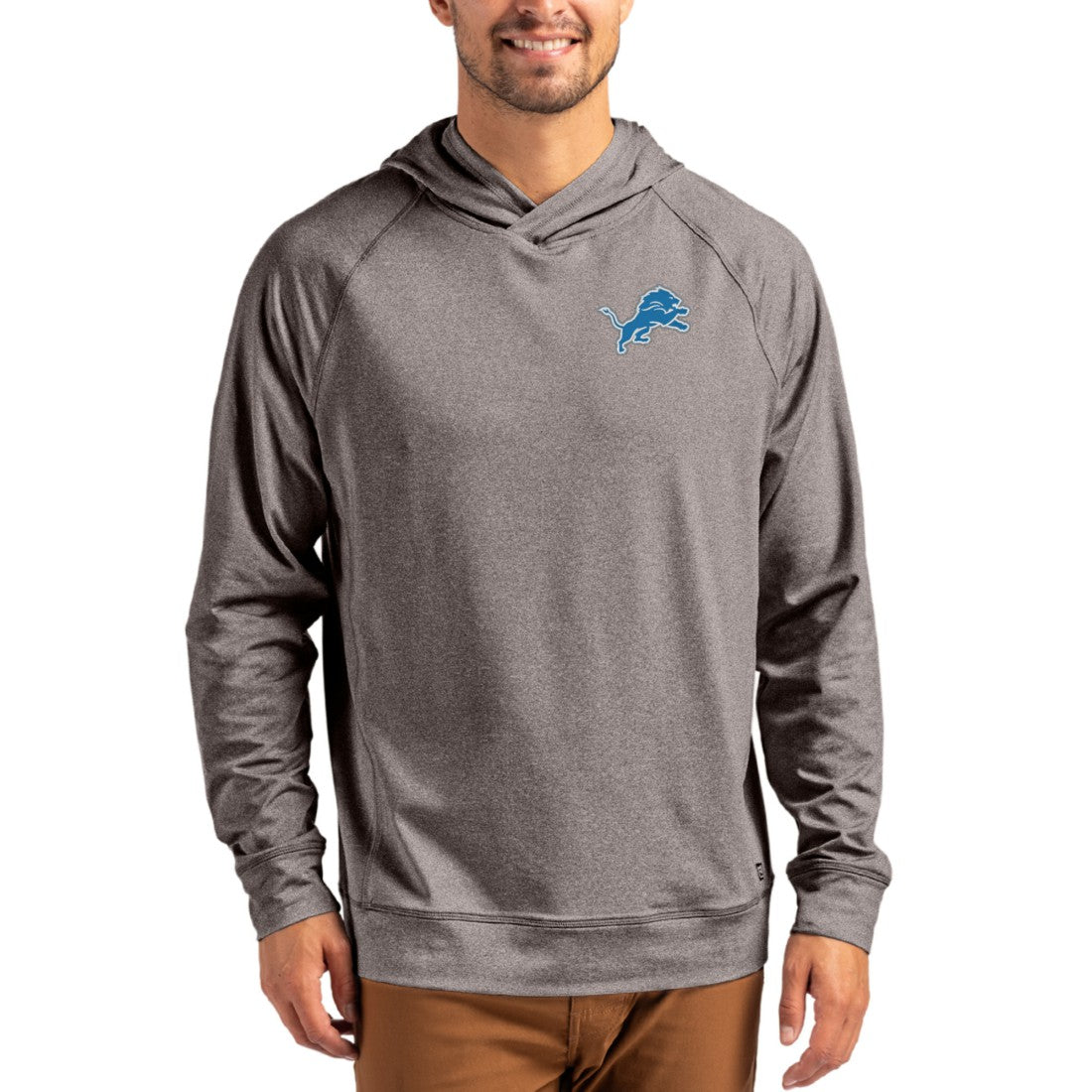 Detroit Lions Cutter & Buck Adapt Knit Recycled Raglan Pullover Hoodie Heather Gray