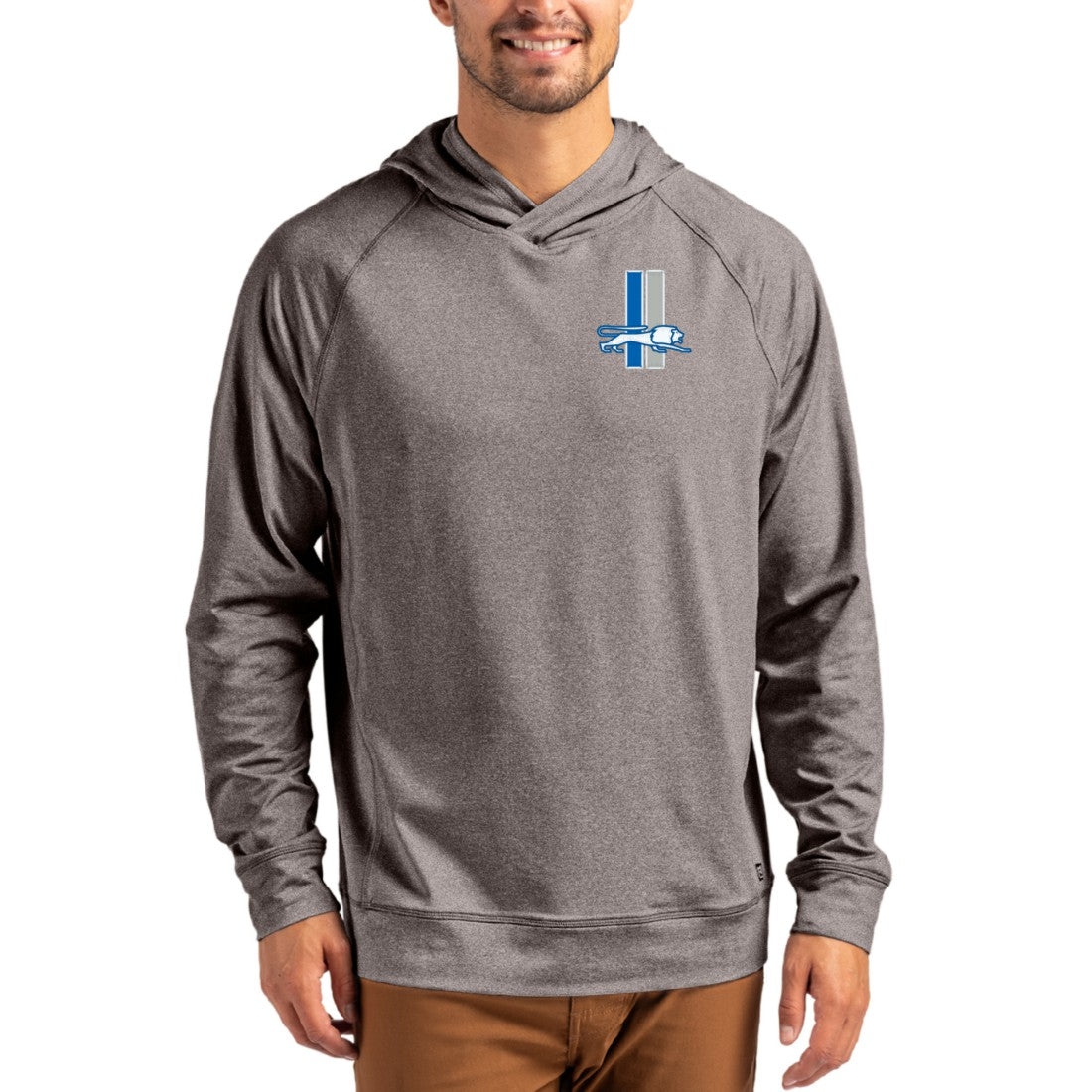 Detroit Lions Cutter & Buck Adapt Historic Knit Recycled Raglan Pullover Hoodie Heather Gray