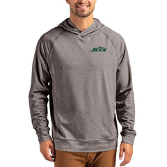 New York Jets Cutter & Buck Adapt Knit Recycled Raglan Pullover Hoodie Heather Gray