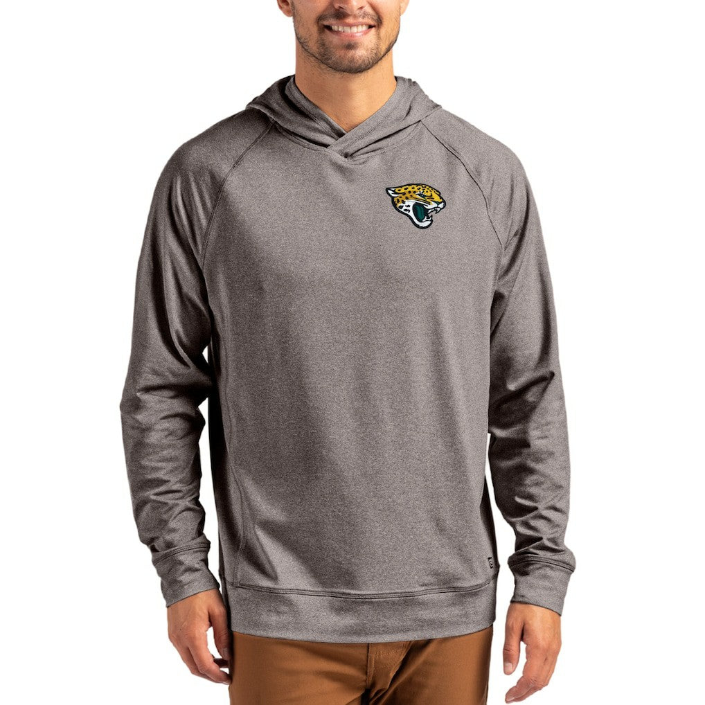 Jacksonville Jaguars Cutter & Buck Adapt Knit Recycled Raglan Pullover Hoodie Heather Gray
