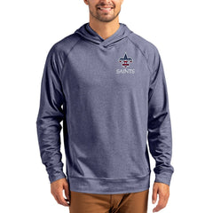 New Orleans Saints Cutter & Buck Adapt Americana Knit Recycled Raglan Pullover Hoodie Heather Navy