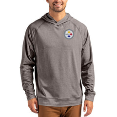 Pittsburgh Steelers Cutter & Buck Adapt Knit Recycled Raglan Pullover Hoodie Heather Gray