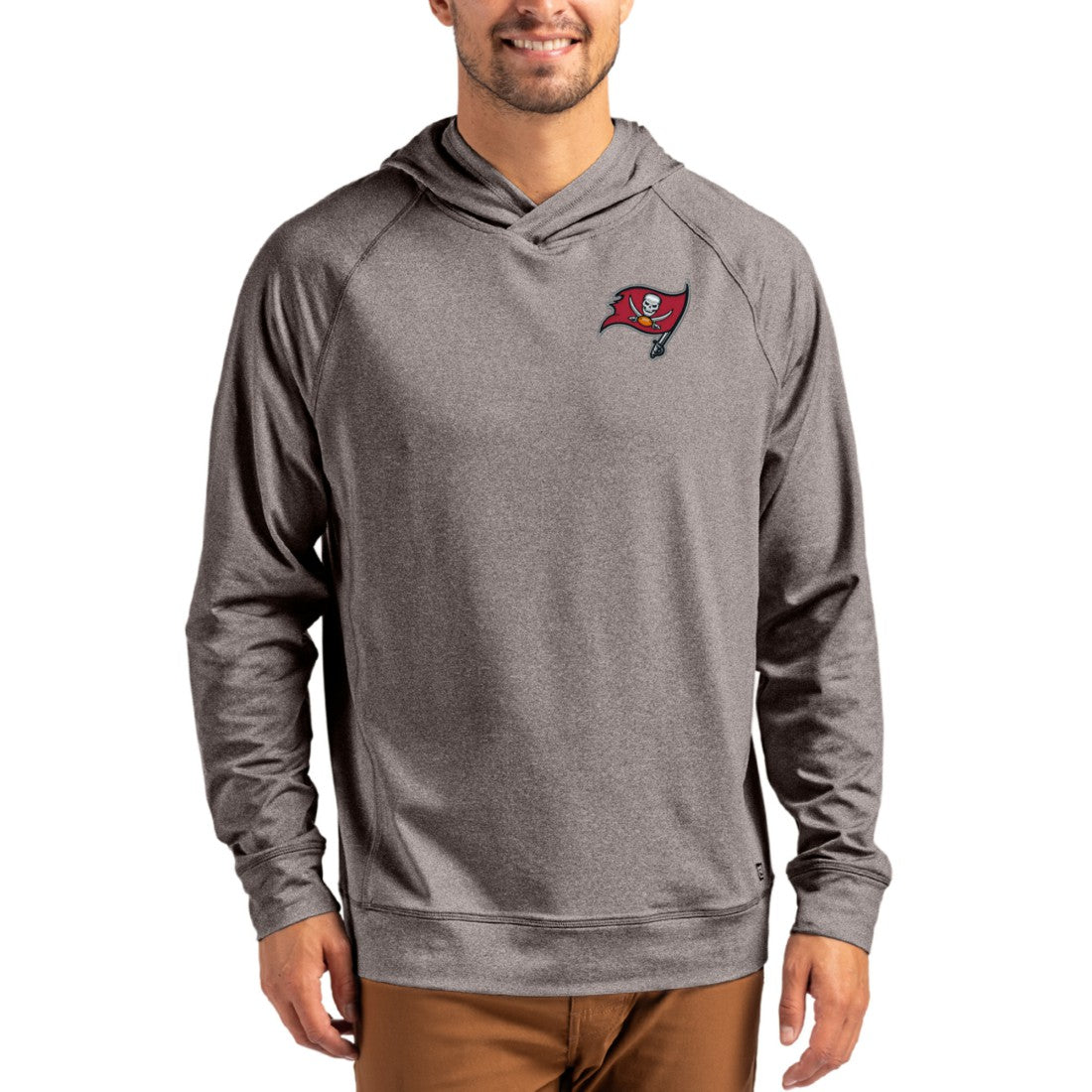 Tampa Bay Buccaneers Cutter & Buck Adapt Knit Recycled Raglan Pullover Hoodie Heather Gray