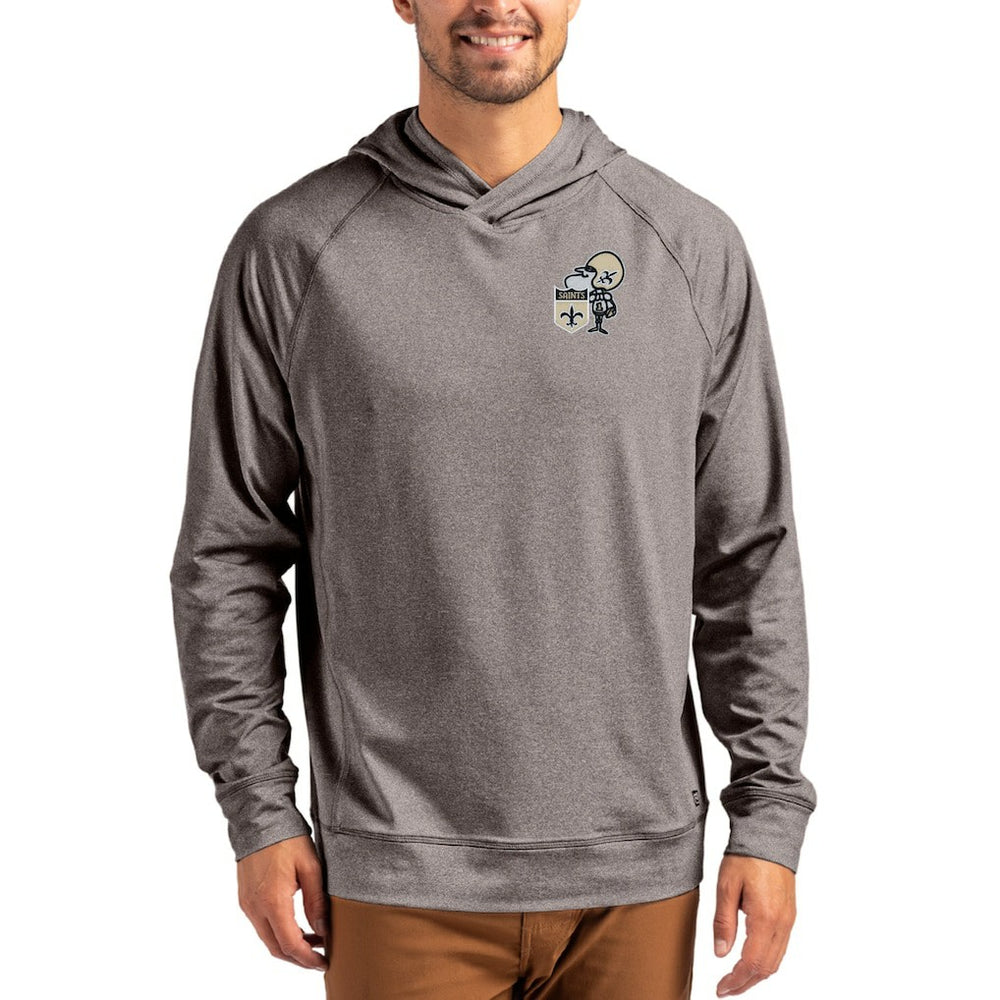 New Orleans Saints Cutter & Buck Adapt Historic Knit Recycled Raglan Pullover Hoodie Heather Gray
