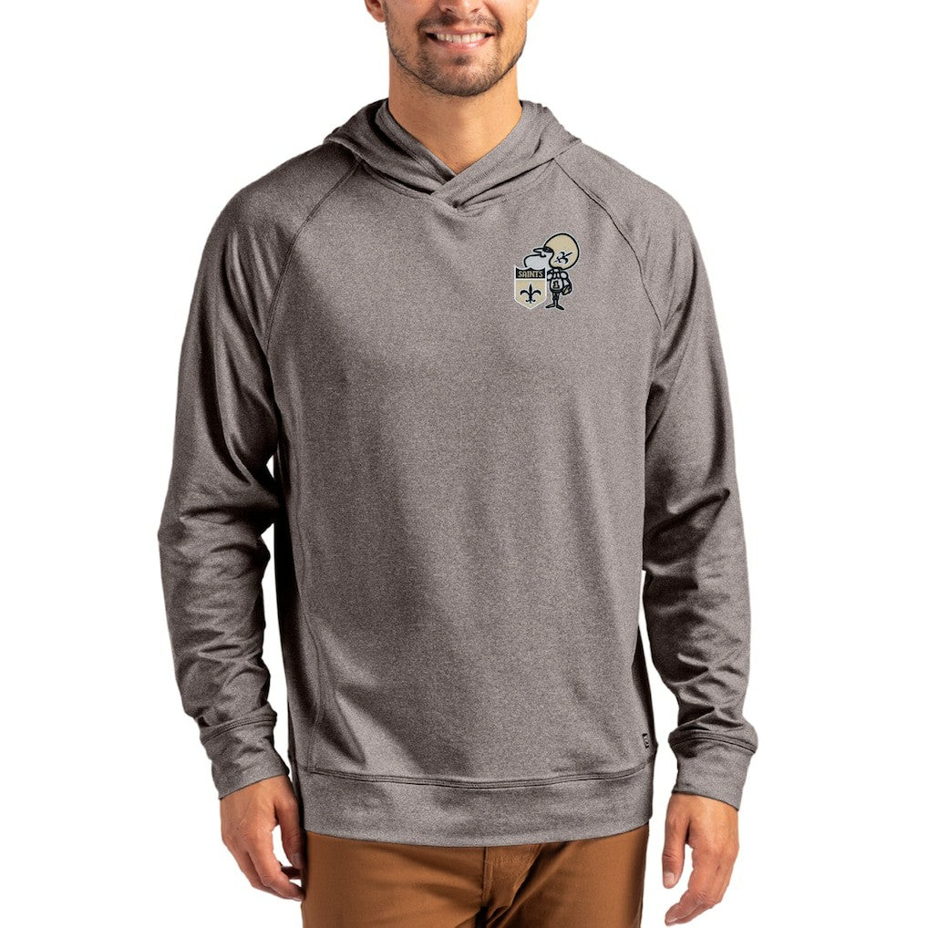 New Orleans Saints Cutter & Buck Adapt Historic Knit Recycled Raglan Pullover Hoodie Heather Gray