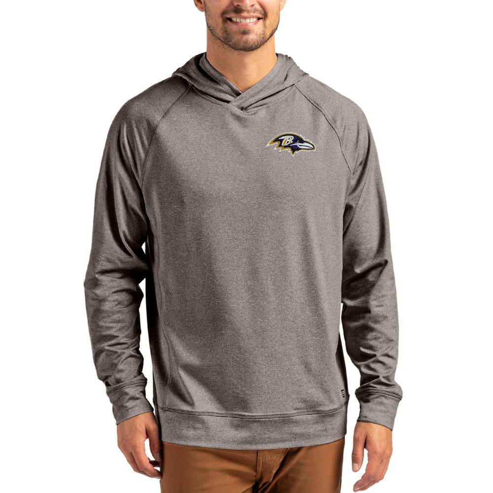 Baltimore Ravens Cutter & Buck Adapt Knit Recycled Raglan Pullover Hoodie Heather Gray