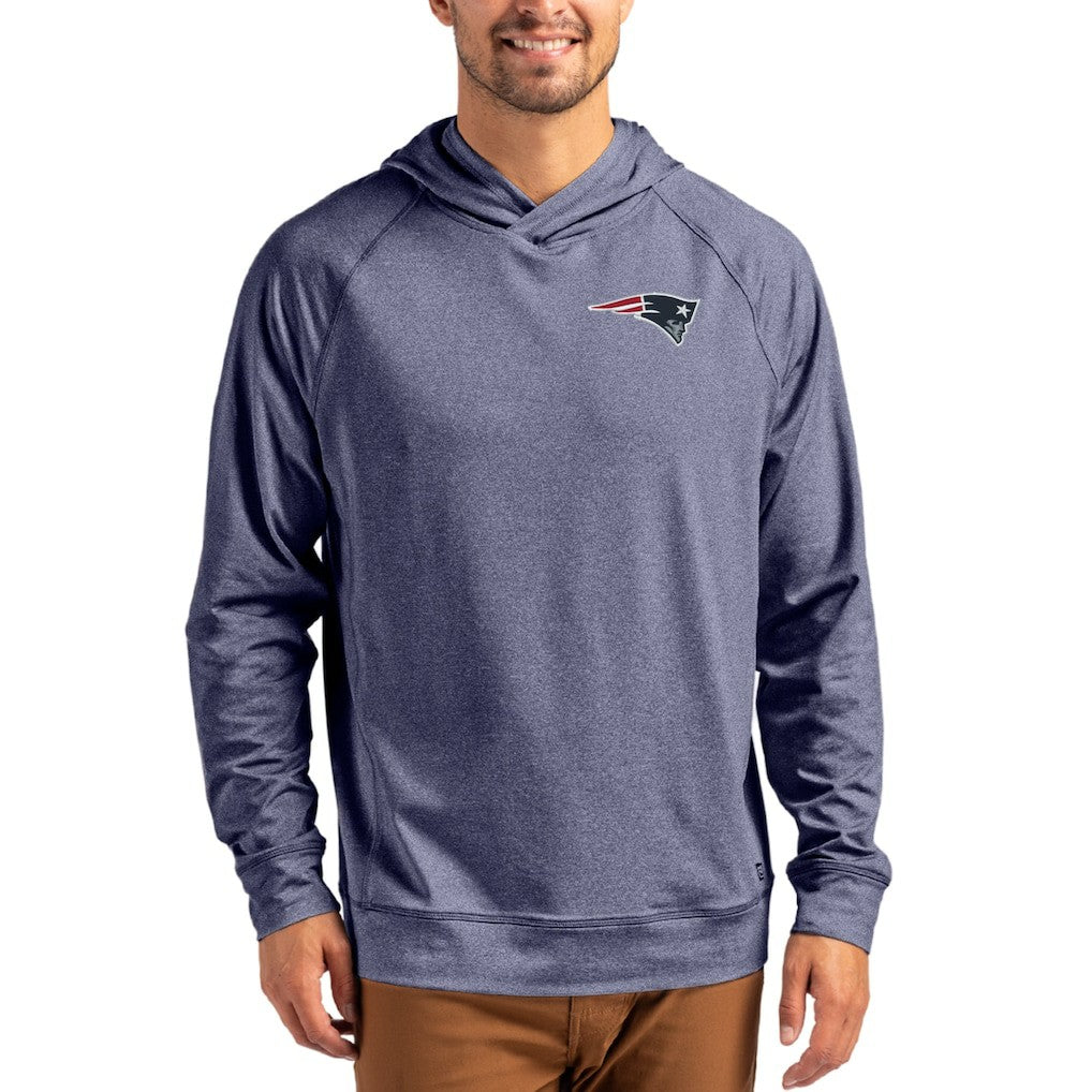 New England Patriots Cutter & Buck Adapt Knit Recycled Raglan Pullover Hoodie Heather Navy
