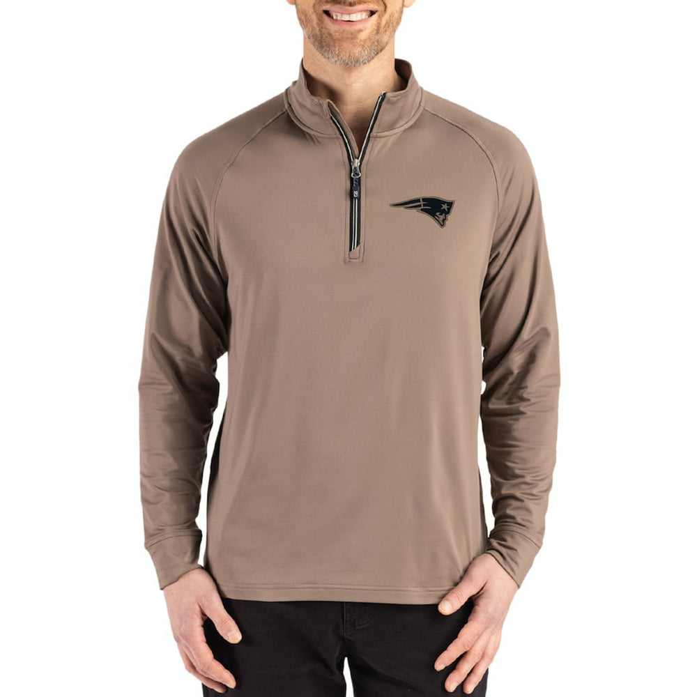 New England Patriots Cutter & Buck Adapt Eco Knit Stretch Recycled Quarter-Zip Pullover Brown