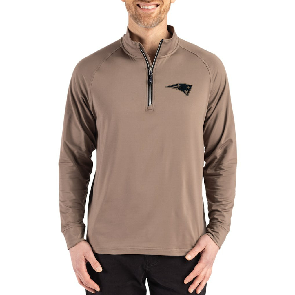 New England Patriots Cutter & Buck Adapt Eco Knit Stretch Recycled Quarter-Zip Pullover Brown