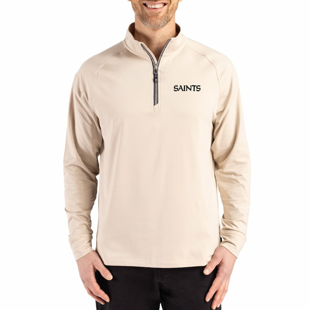 New Orleans Saints Cutter & Buck Adapt Eco Knit Stretch Recycled Quarter-Zip Pullover Tan