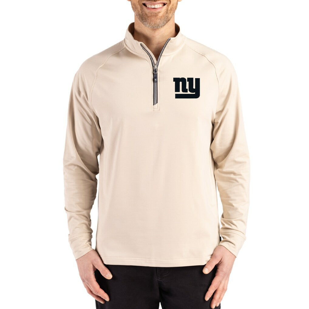 New York Giants Cutter & Buck Adapt Eco Knit Stretch Recycled Quarter-Zip Pullover Tan