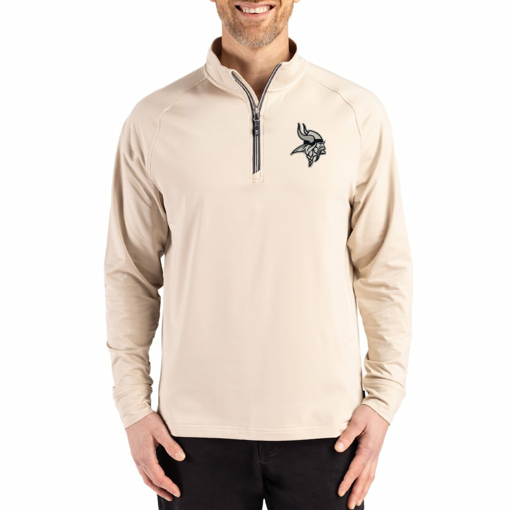 Minnesota Vikings Cutter & Buck Adapt Eco Knit Stretch Recycled Quarter-Zip Pullover Tan