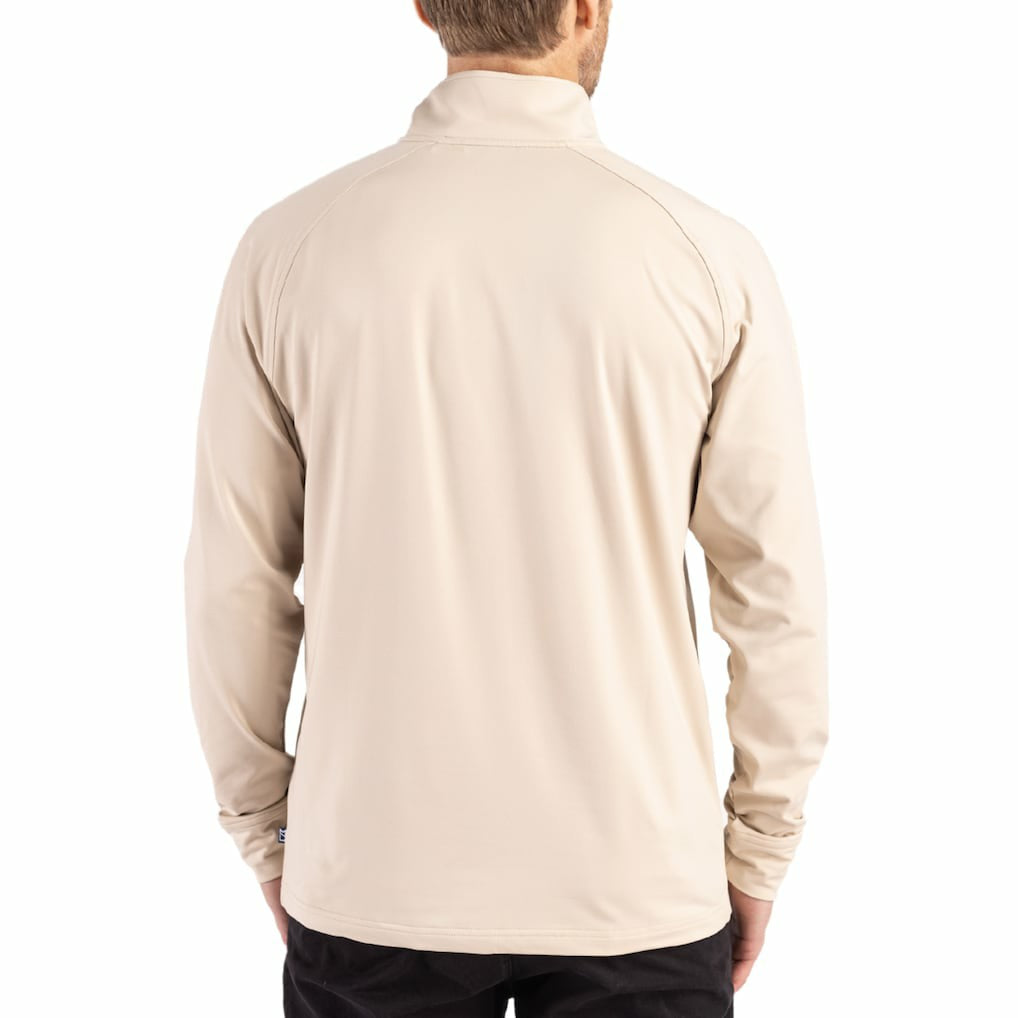 Indianapolis Colts Cutter & Buck Throwback Logo Adapt Eco Knit Stretch Recycled Quarter-Zip Pullover Tan