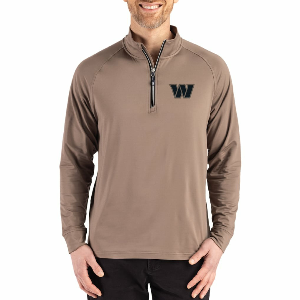 Washington Commanders Cutter & Buck Adapt Eco Knit Stretch Recycled Quarter-Zip Pullover Brown