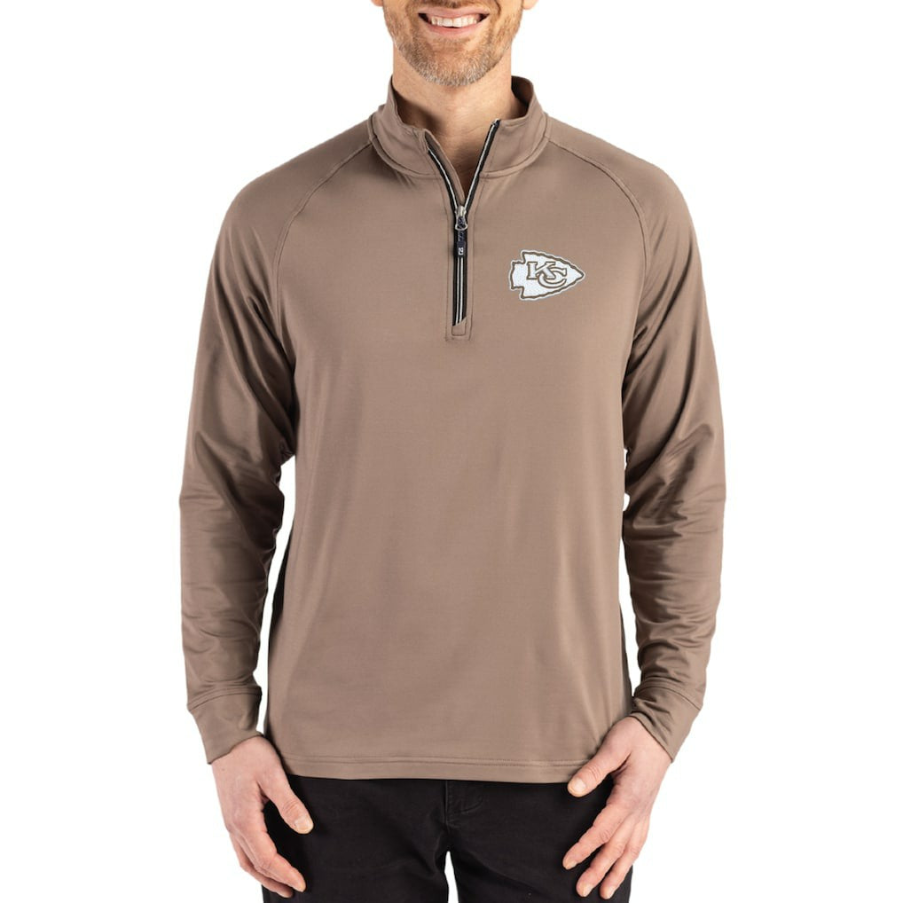 Kansas City Chiefs Cutter & Buck Adapt Eco Knit Stretch Recycled Quarter-Zip Pullover Brown