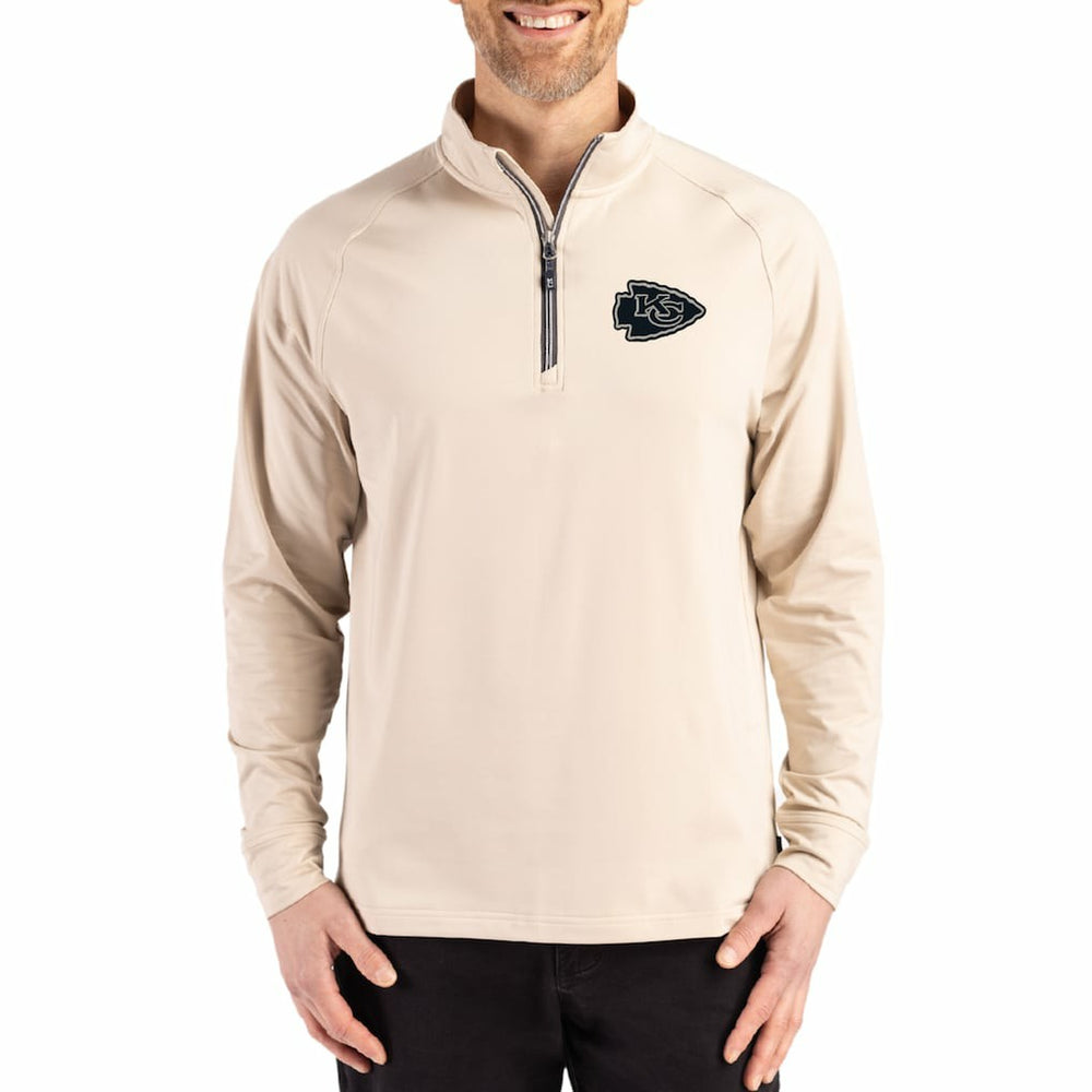 Kansas City Chiefs Cutter & Buck Adapt Eco Knit Stretch Recycled Quarter-Zip Pullover Tan