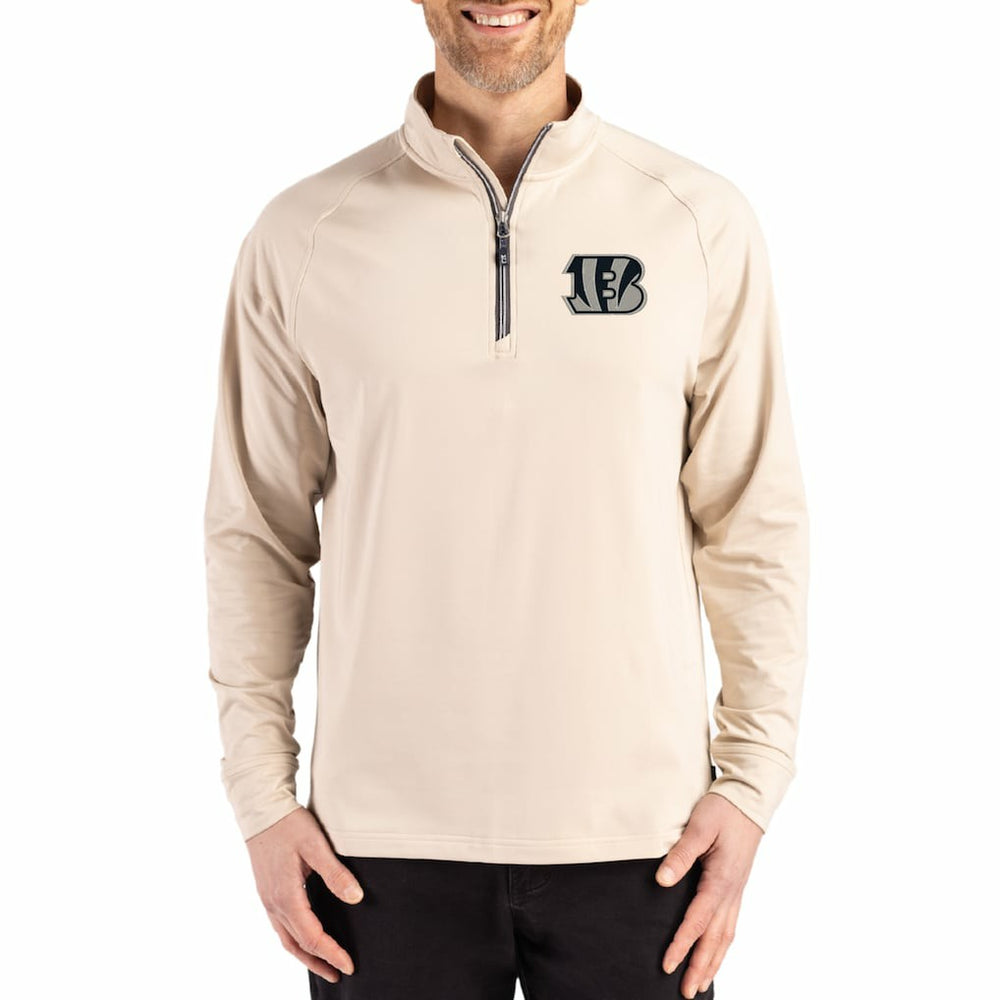Cincinnati Bengals Cutter & Buck Adapt Eco Knit Stretch Recycled Quarter-Zip Pullover Tan