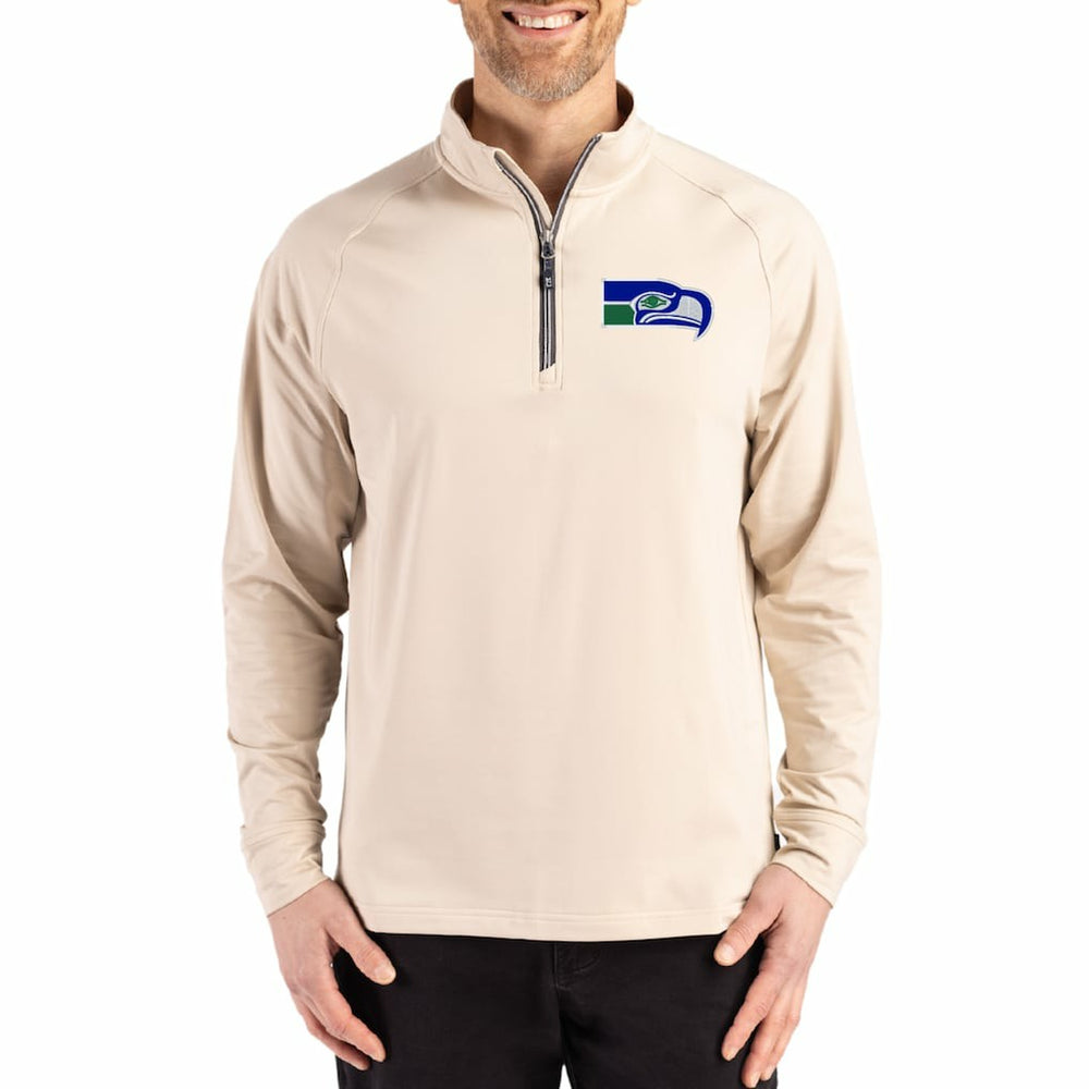 Seattle Seahawks Cutter & Buck Adapt Eco Knit Stretch Recycled Quarter-Zip Pullover Tan