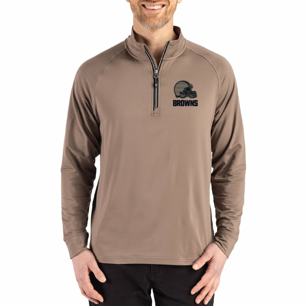 Cleveland Browns Cutter & Buck Adapt Eco Knit Stretch Recycled Quarter-Zip Pullover Brown