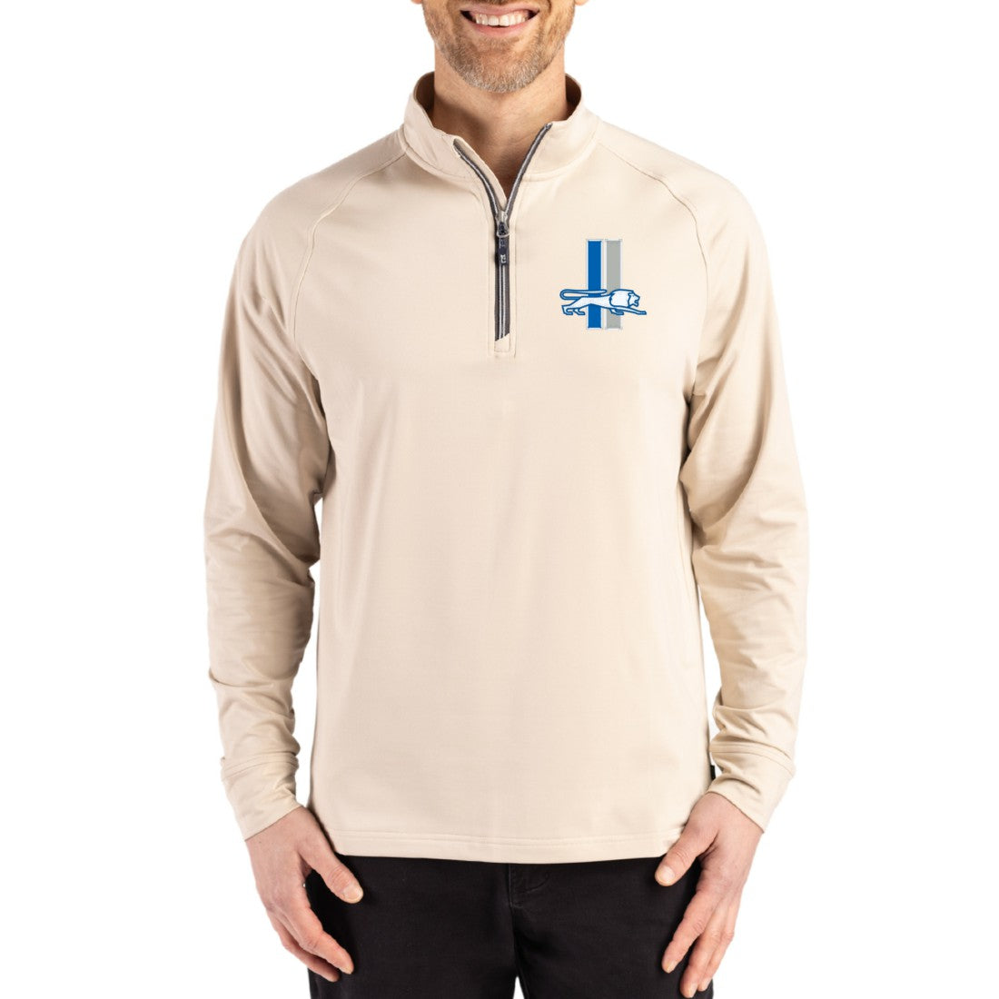 Detroit Lions Cutter & Buck Throwback Logo Adapt Eco Knit Stretch Recycled Quarter-Zip Pullover Tan